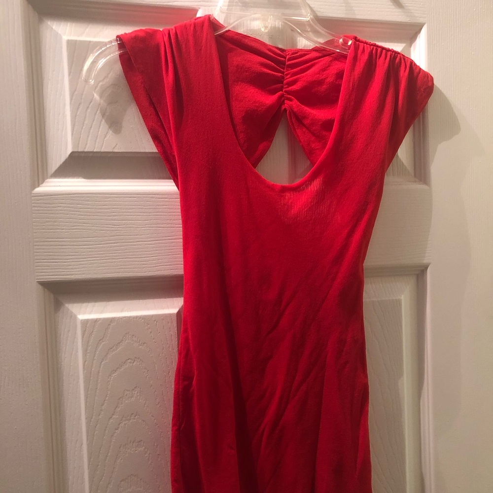 Red chiffon (semi see through) backless blouse from Bebe